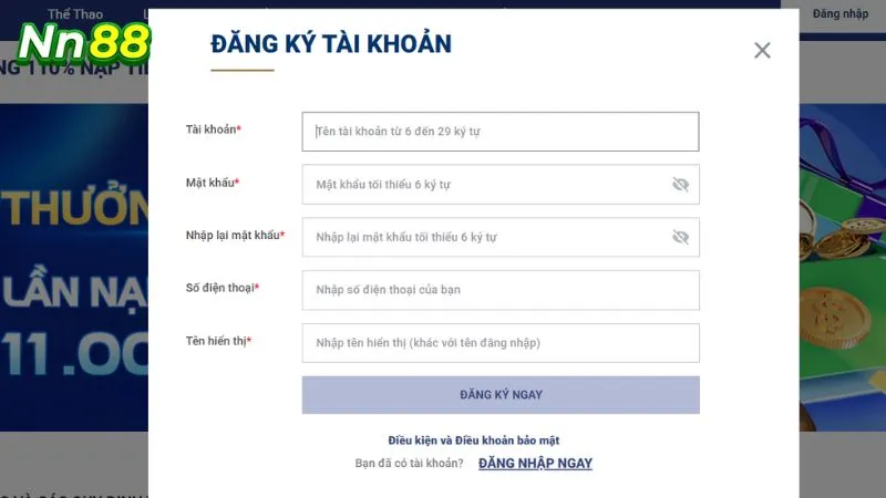 Đăng ký tài khoản NN88 có tốn phí không?